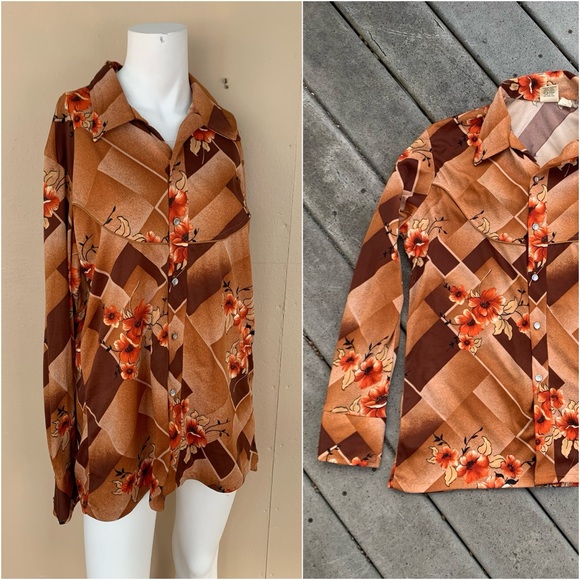 Vintage Floral Aloha Wear Button-Up Shirt70’s Hawaiian Geometric Disco Shirt